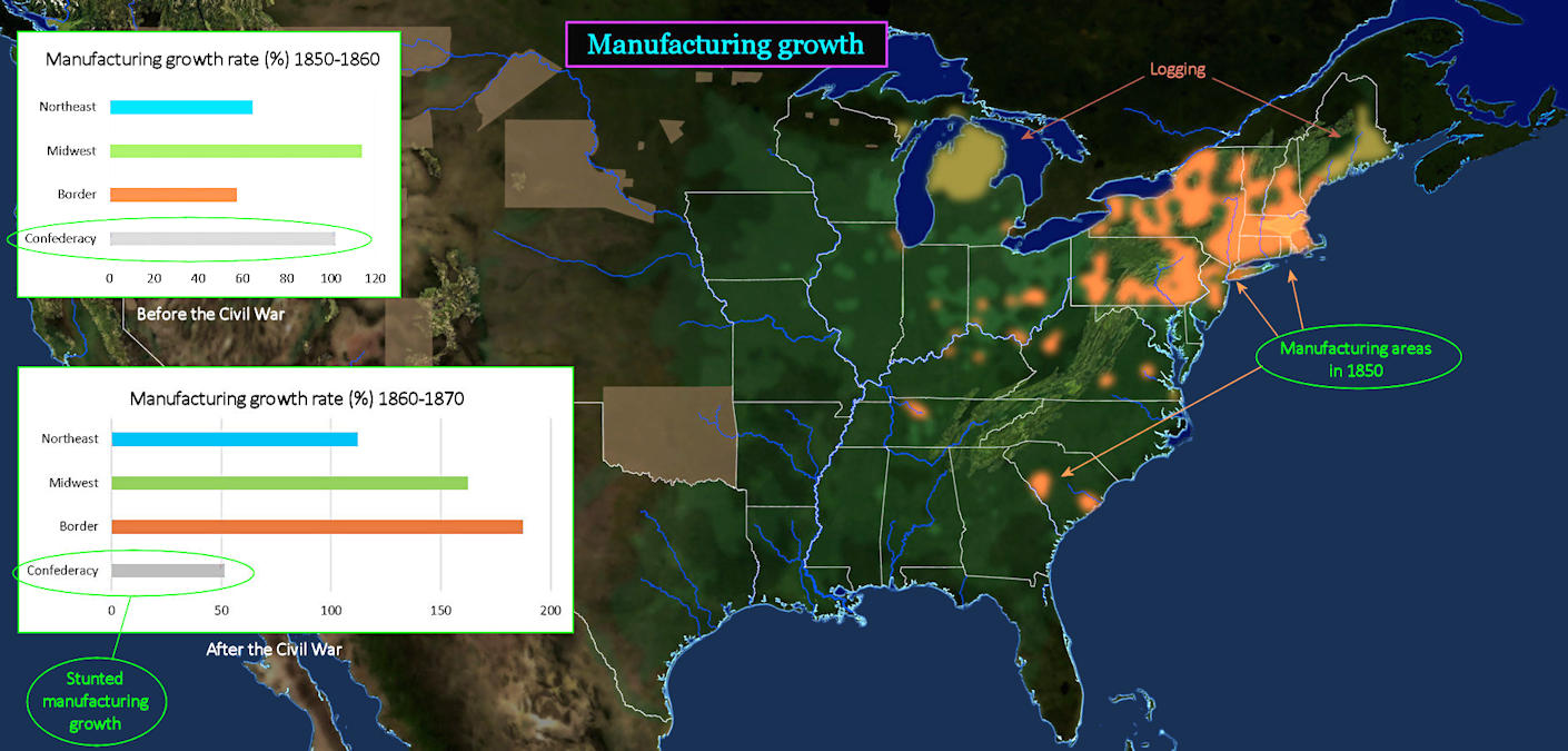 Manufacturing growth, 1860-1870 map